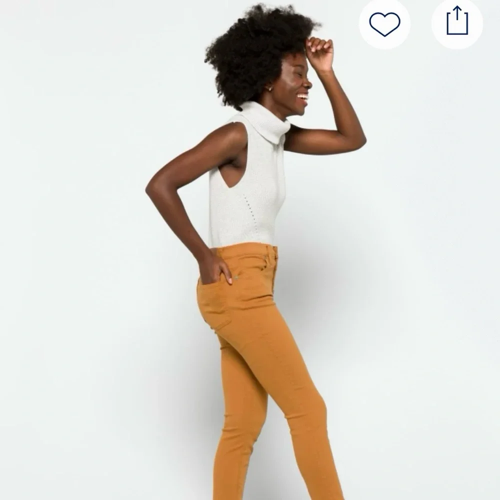 Madewell 9” Button Fly High Rise Garmet-Dyed Mustard Skinny Jeans - Picture 3 of 5